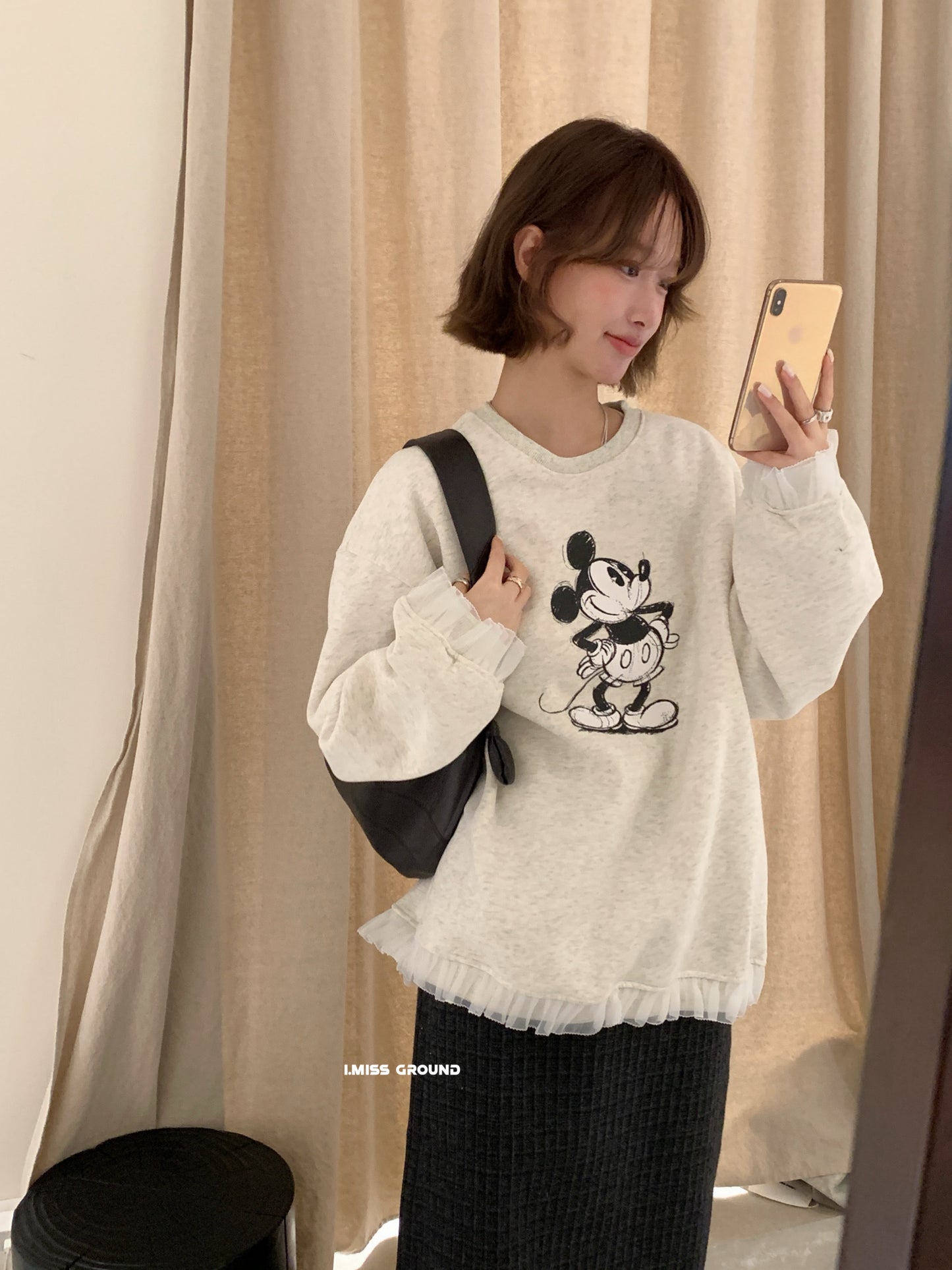 i miss - 鋪絨米米花邊大版衛衣  70813#