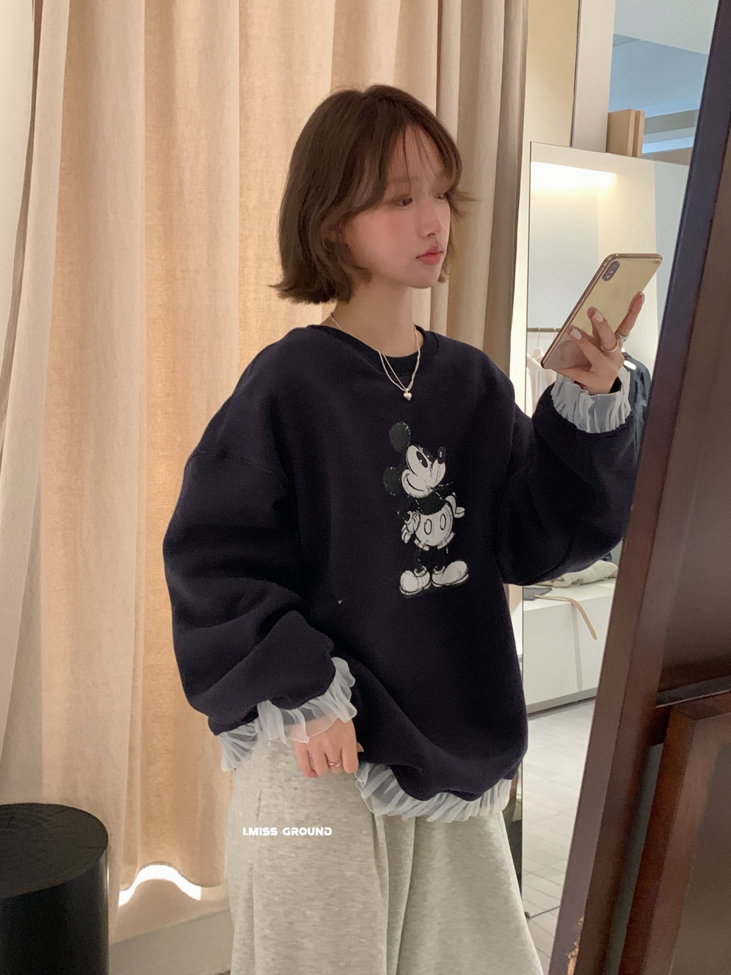 i miss - 鋪絨米米花邊大版衛衣  70813#