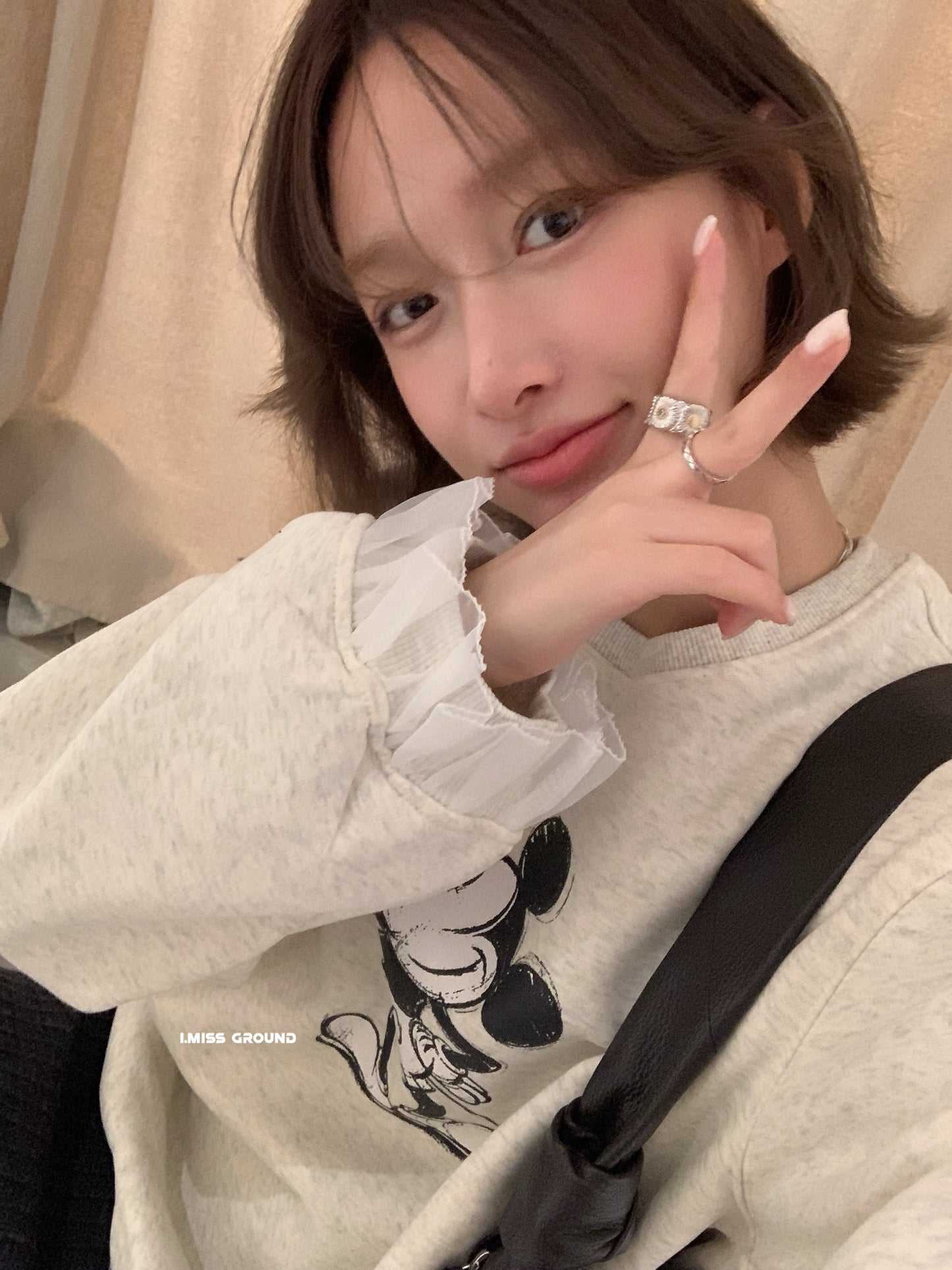 i miss - 鋪絨米米花邊大版衛衣  70813#