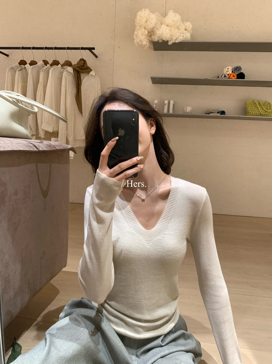 Hers - 紙片人v領針織  08136#