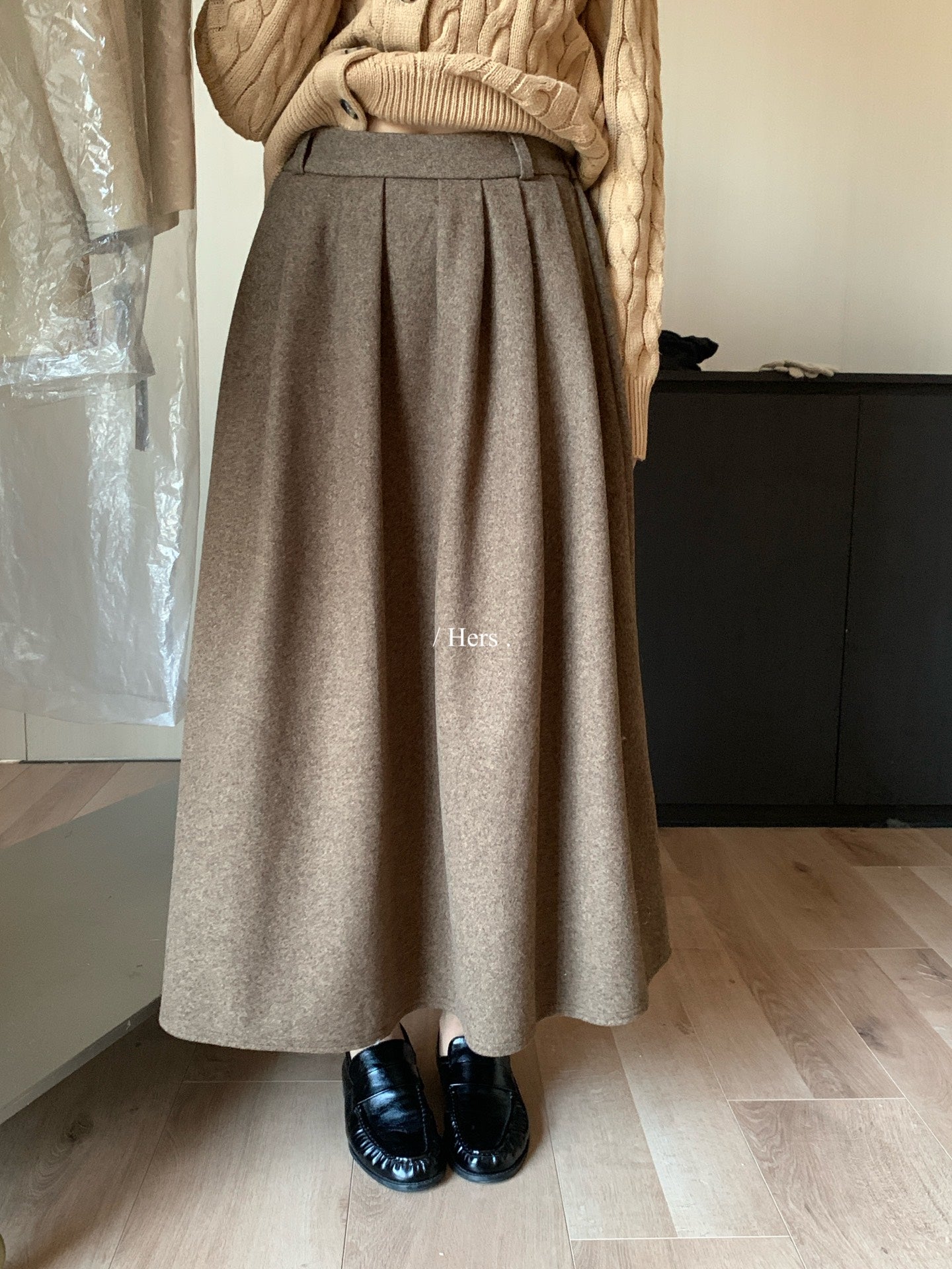 Hers - 韓標毛呢壓褶半裙  92688#
