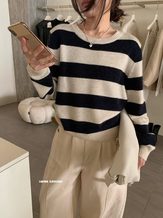 I MISS - 貂絨大條紋針織衫  01256#