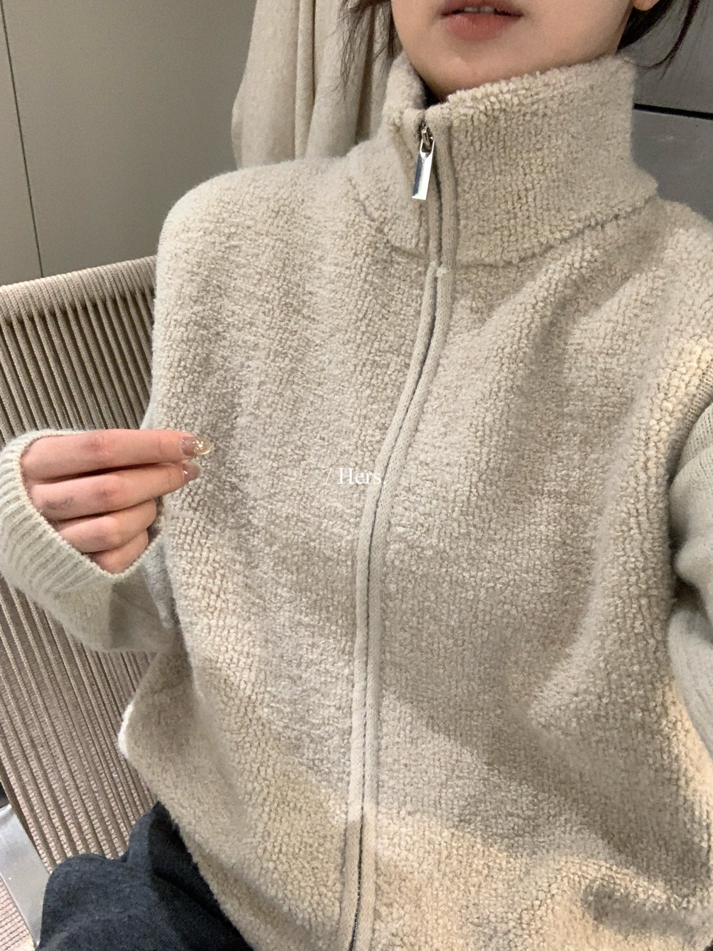 Hers - 毛毛高領雙拉鍊背心  92623#