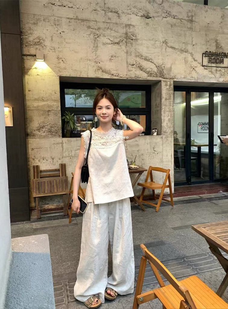 METWO> 亞麻蕾絲上衣 8269#