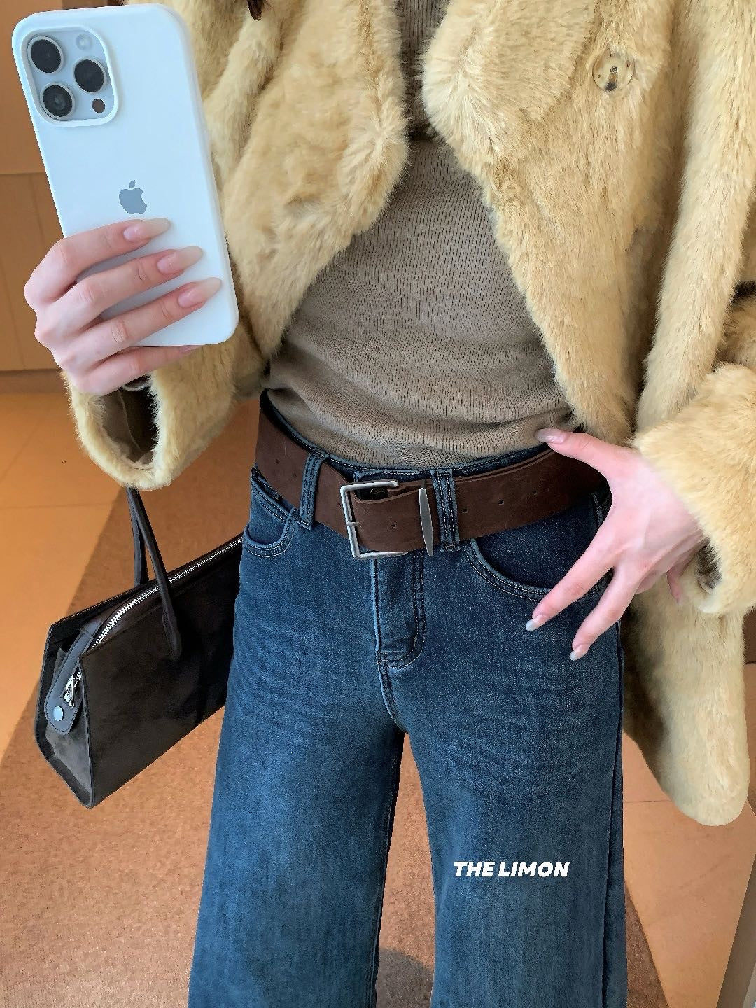 LIMON - 超模柔絨牛仔褲2色配腰帶 2636#