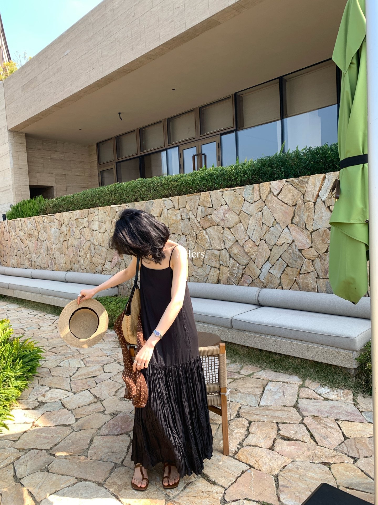 Hers - 縐褶感長款吊帶裙/洋裝SM    80232#