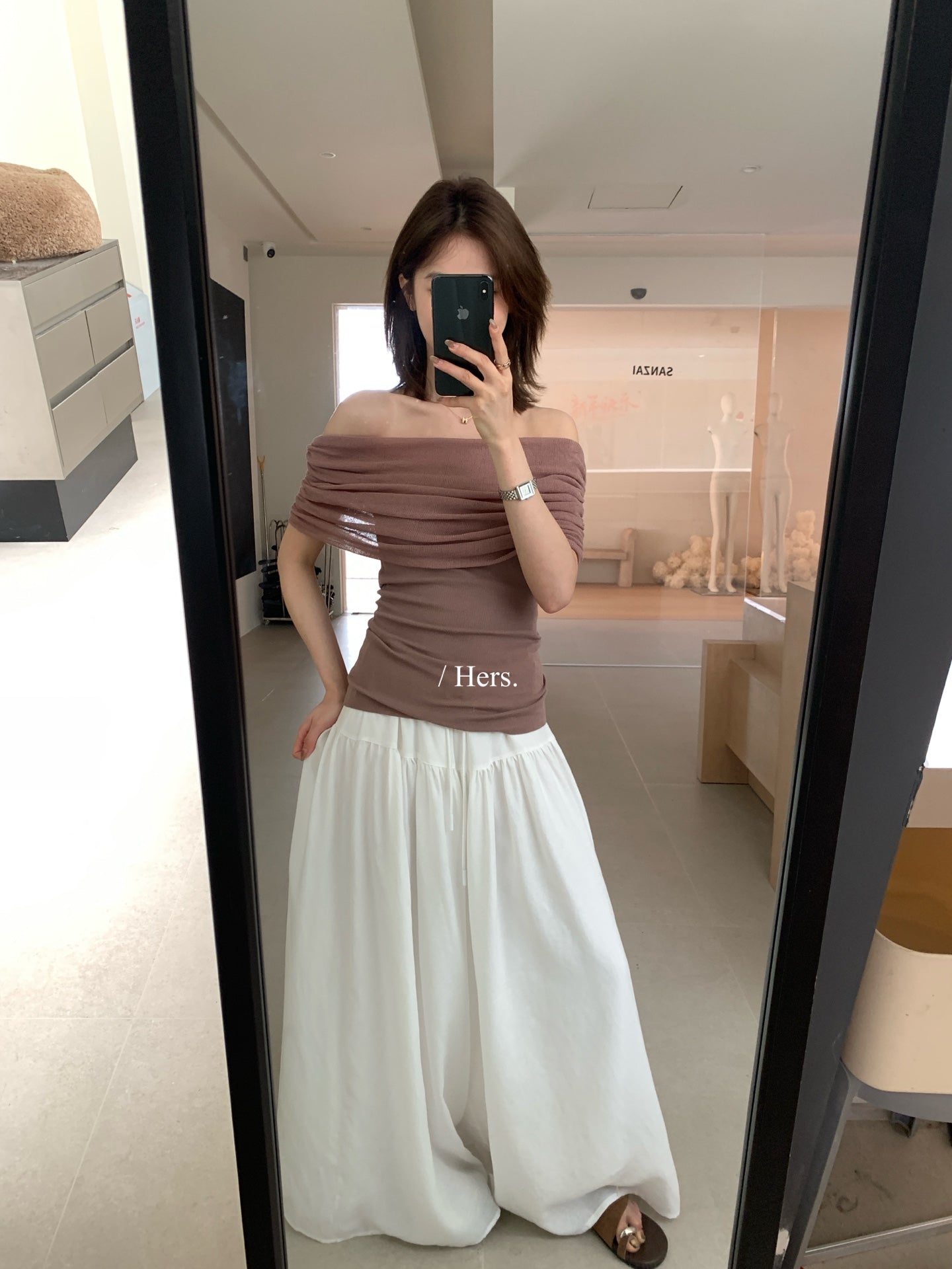 Hers - 推疊感一字領上衣  08218#