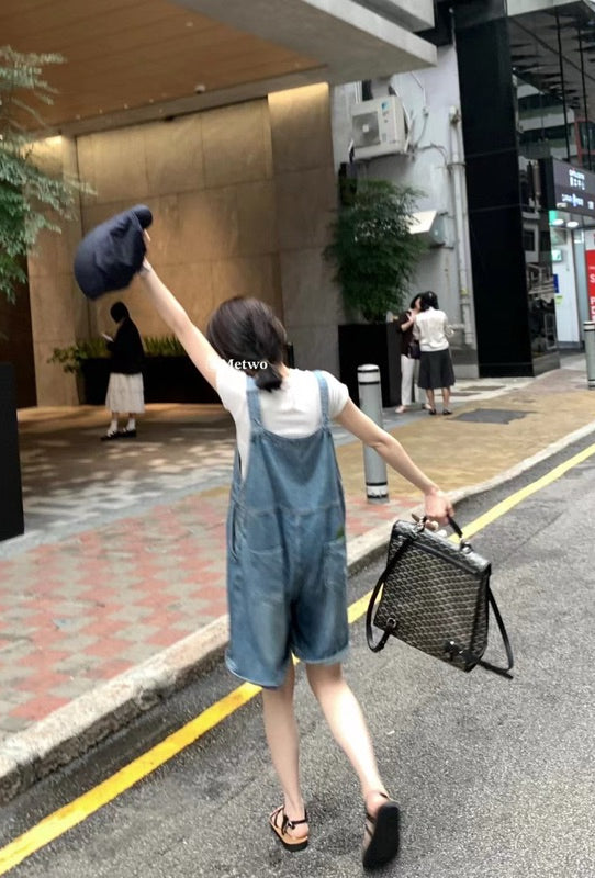 METWO> 牛仔背帶褲 08373#