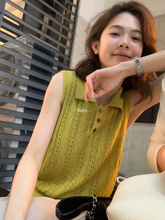 Hers - 3色簍空POLO背心    08175#