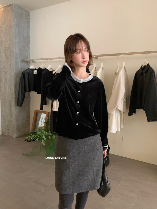 I miss - 絲絨蕾絲上衣  60955#