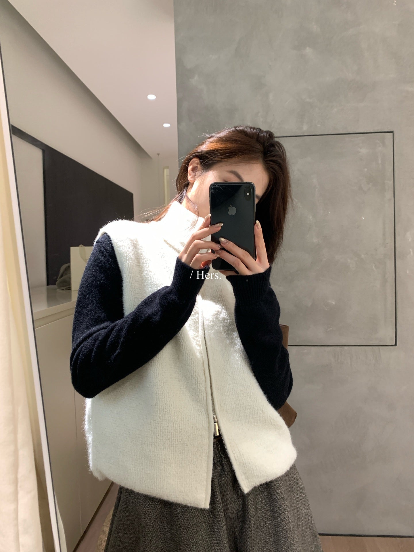 Hers - 毛毛高領雙拉鍊背心  92623#