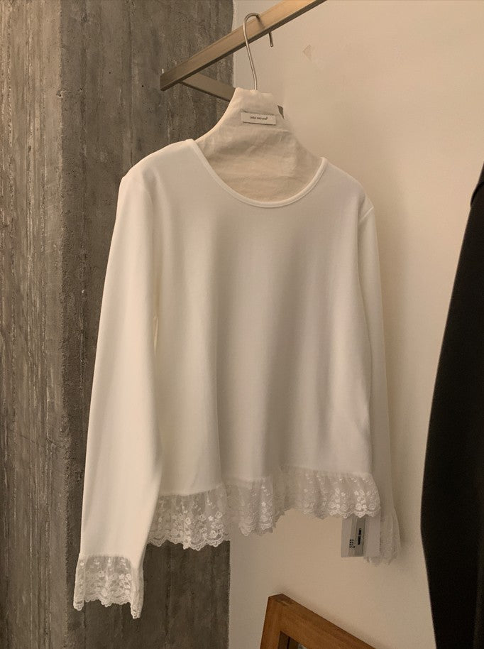 i miss - 刷毛蕾絲花邊素T