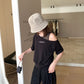 Hers - 斜肩蕾絲 屁簾休閒褲套裝  80671#