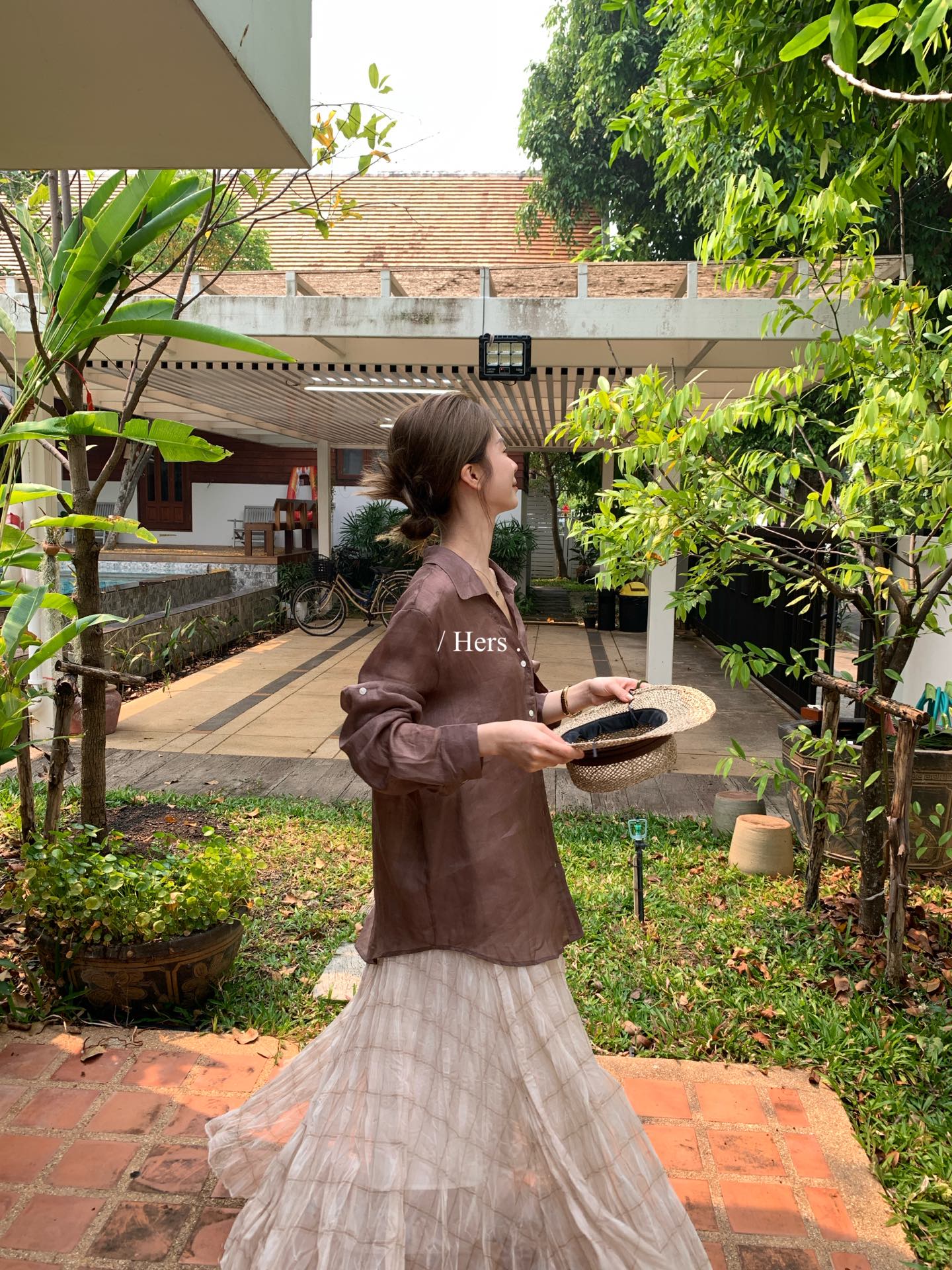 Hers -  100苎麻v領襯衫    80392#