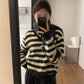 METWO>毛條紋V領毛衣 1802#