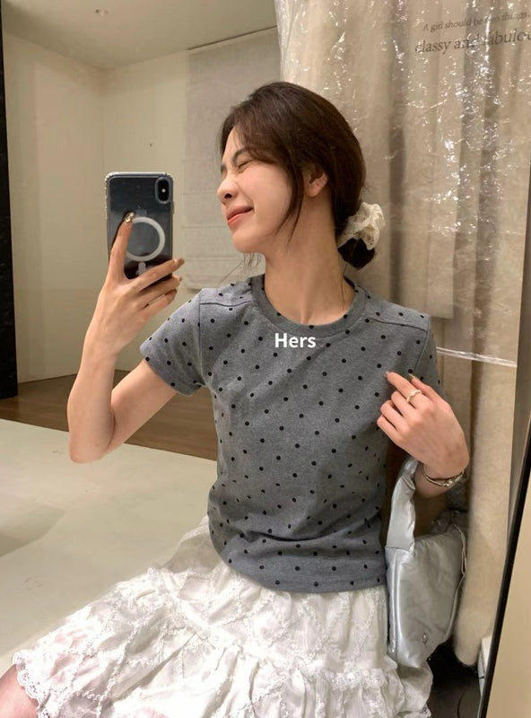 HERS> 正肩點點上衣2色 9321#