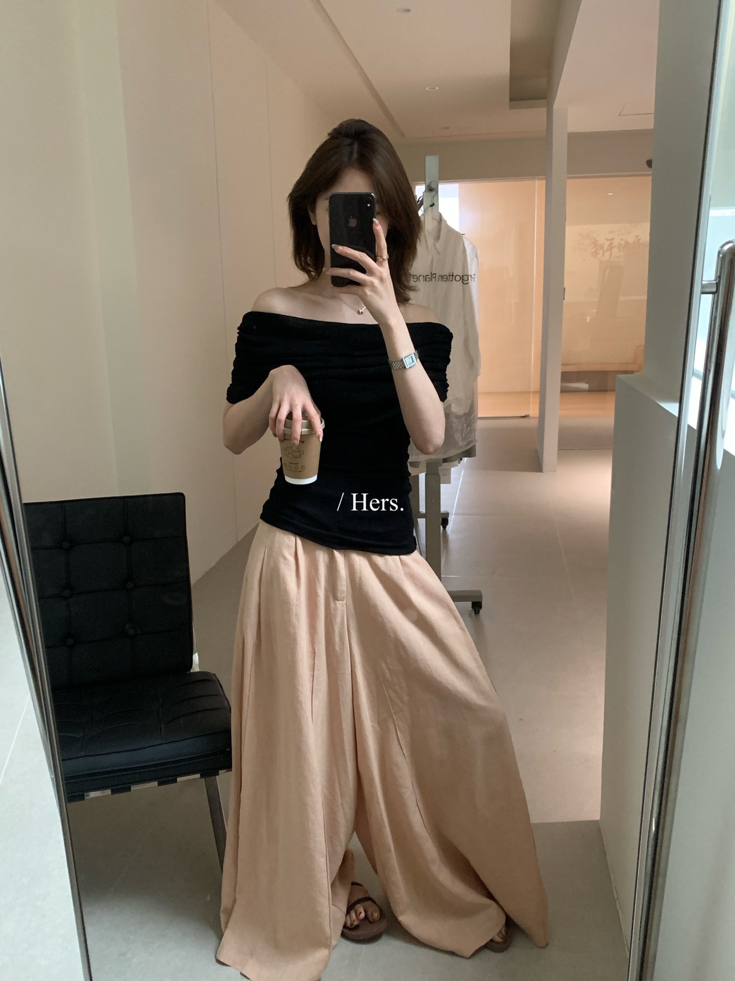 Hers - 推疊感一字領上衣  08218#