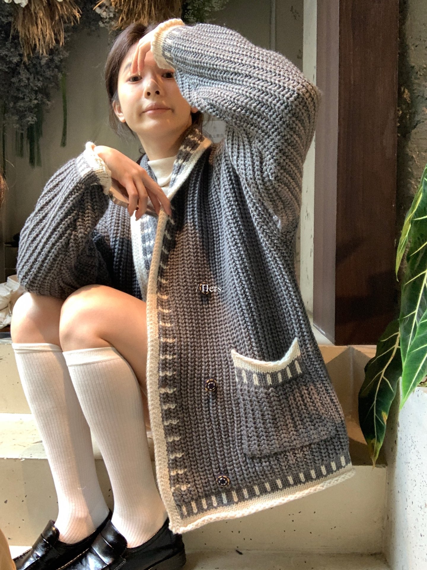 Metwo - 韓標 大毛衣車線開衫  92468#