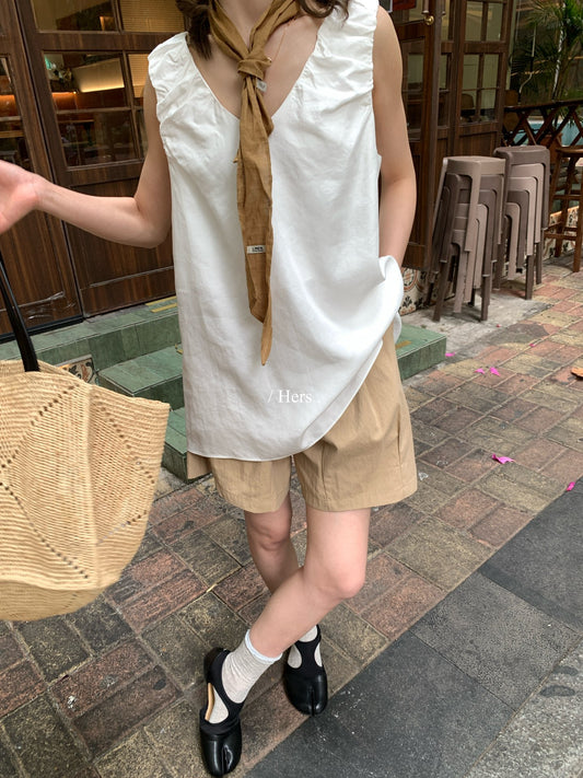 Hers - 捏摺中長款無袖背心&卡其短褲   80422#