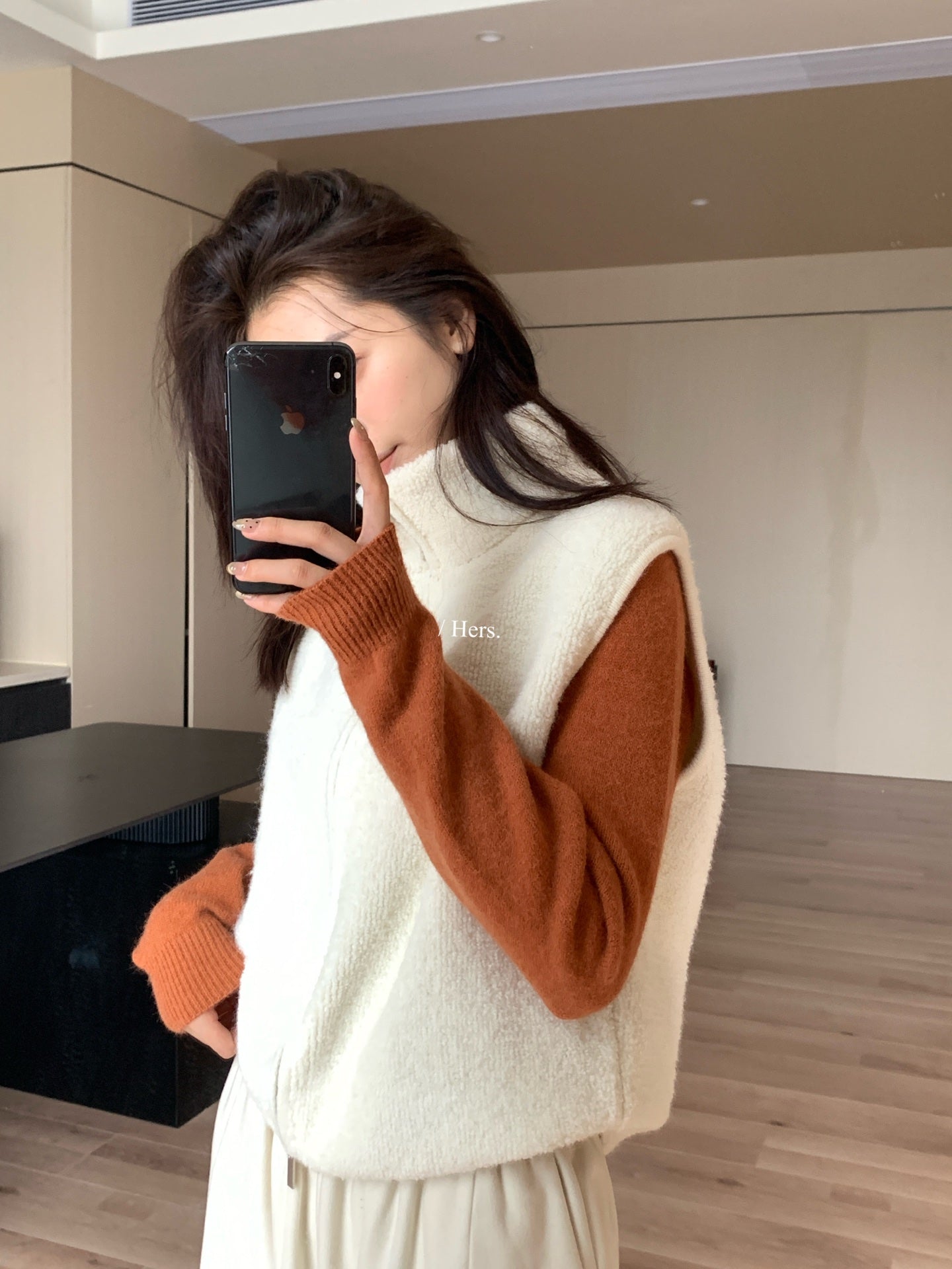 Hers - 毛毛高領雙拉鍊背心  92623#