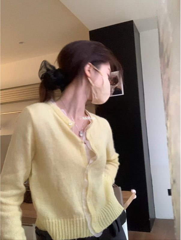 METWO> 拼紗毛織開衫 8677#