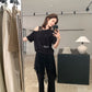 Hers - 斜肩蕾絲 屁簾休閒褲套裝  80671#