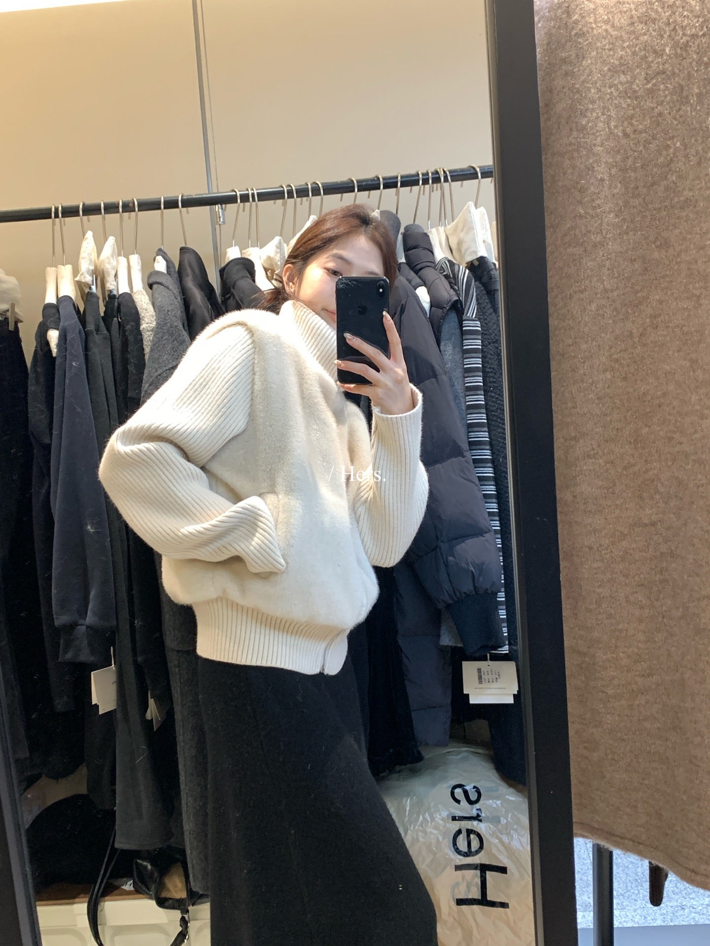 Hers - 毛毛拼接針織立領外套  92660#