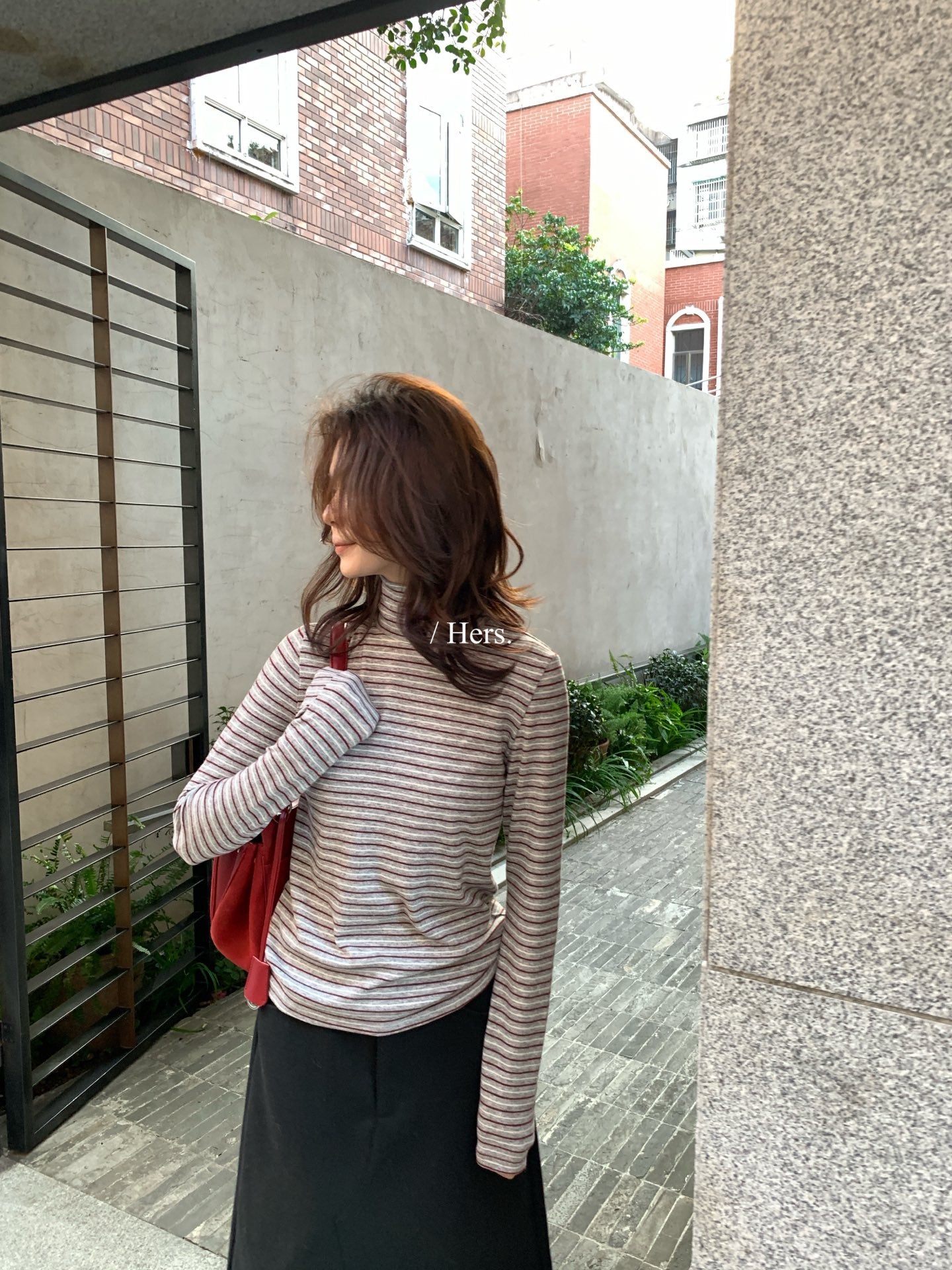 Hers -  高領條紋打底   92799#