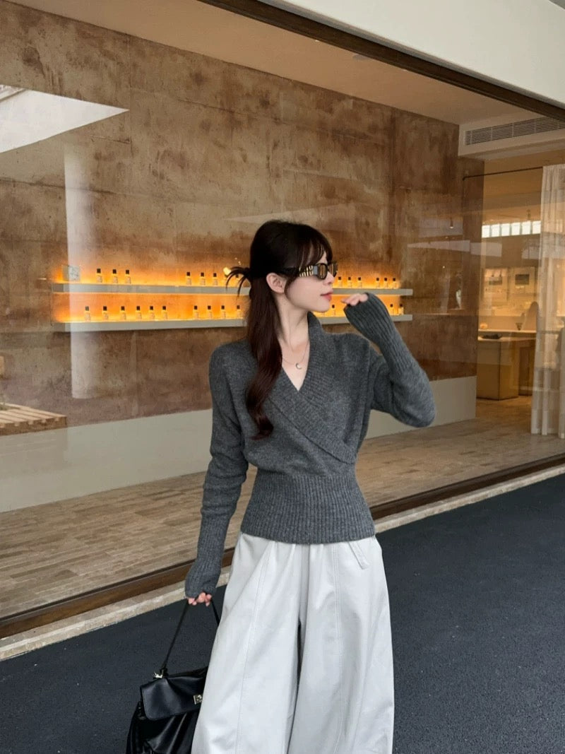 YJNN - V領縮腰毛衣  299#
