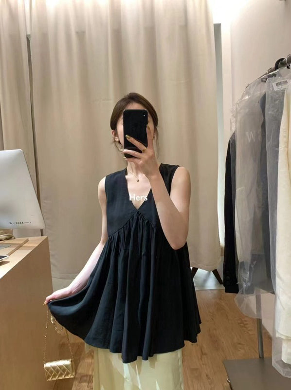 HERS> 天絲V領上衣 20824#