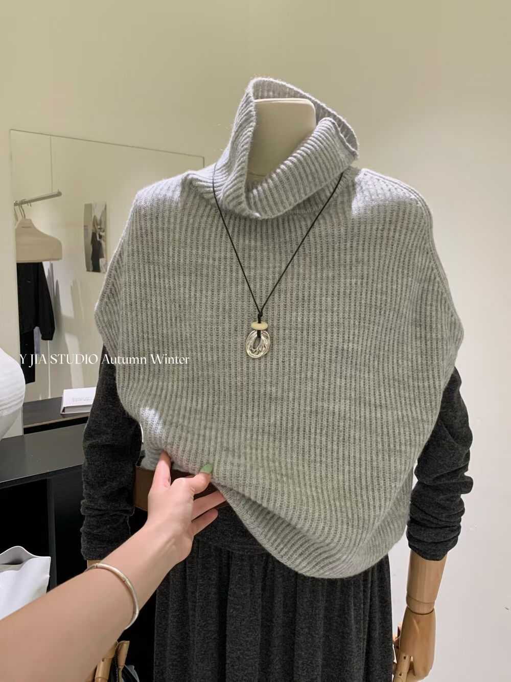 YJNN - 三件套-高領針織馬甲刷毛打底套裝  5132#