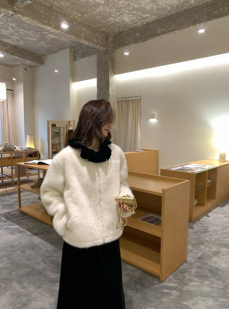 seeUbye - 絲絨波邊領貴氣拉鏈外套 92653#