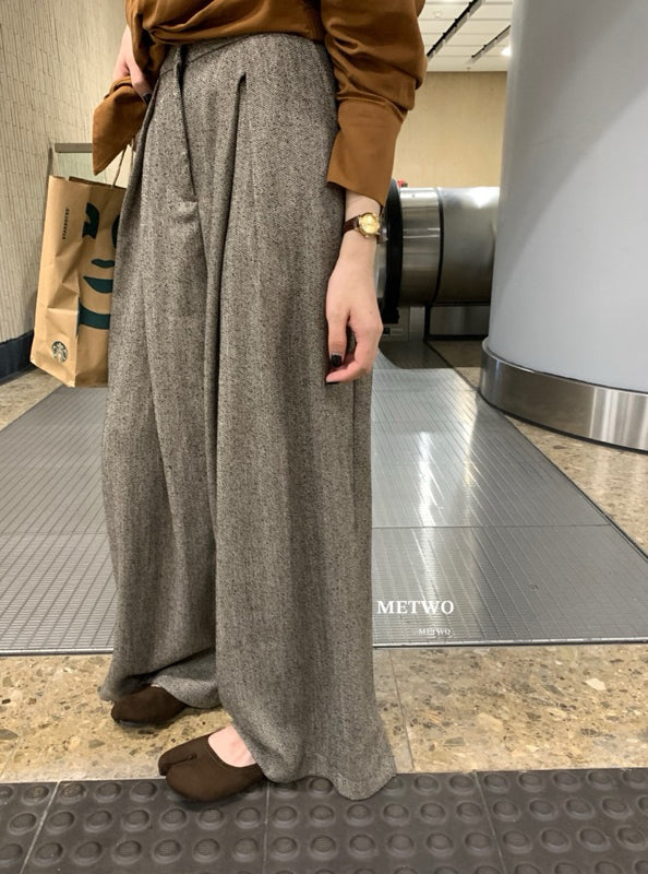 METWO> 毛呢千鳥風格闊腿褲 #10071#