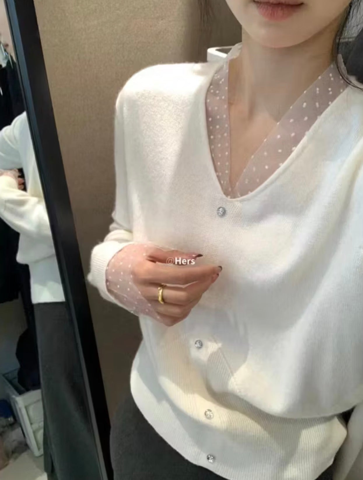 Hers - 羊絨波點紗紗針織衫  92638#