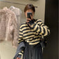 METWO>毛條紋V領毛衣 1802#