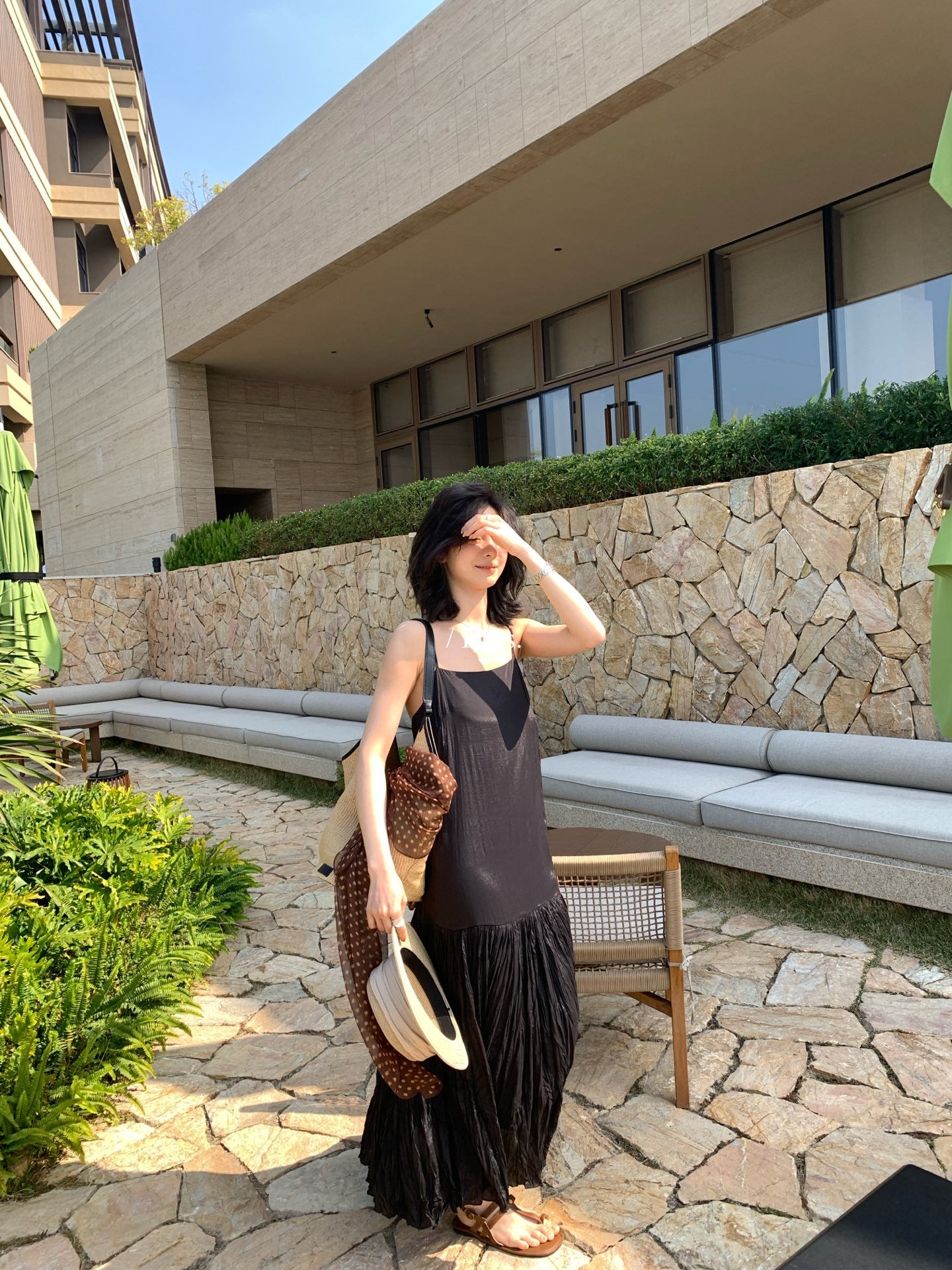 Hers - 縐褶感長款吊帶裙/洋裝SM    80232#