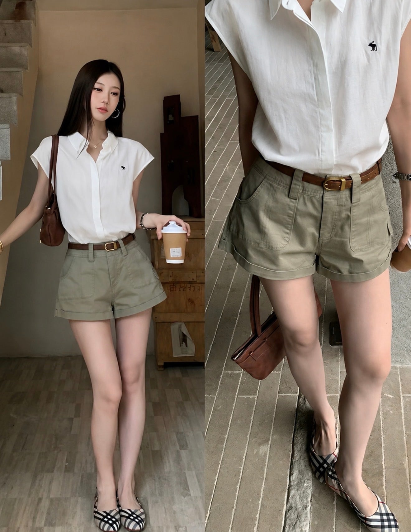 YJ - 小飛袖棉麻襯衫牛仔棉短褲套裝   9113#