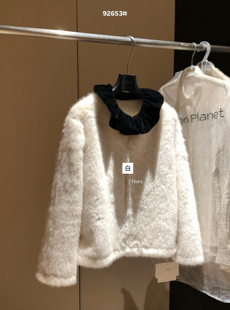 seeUbye - 絲絨波邊領貴氣拉鏈外套 92653#