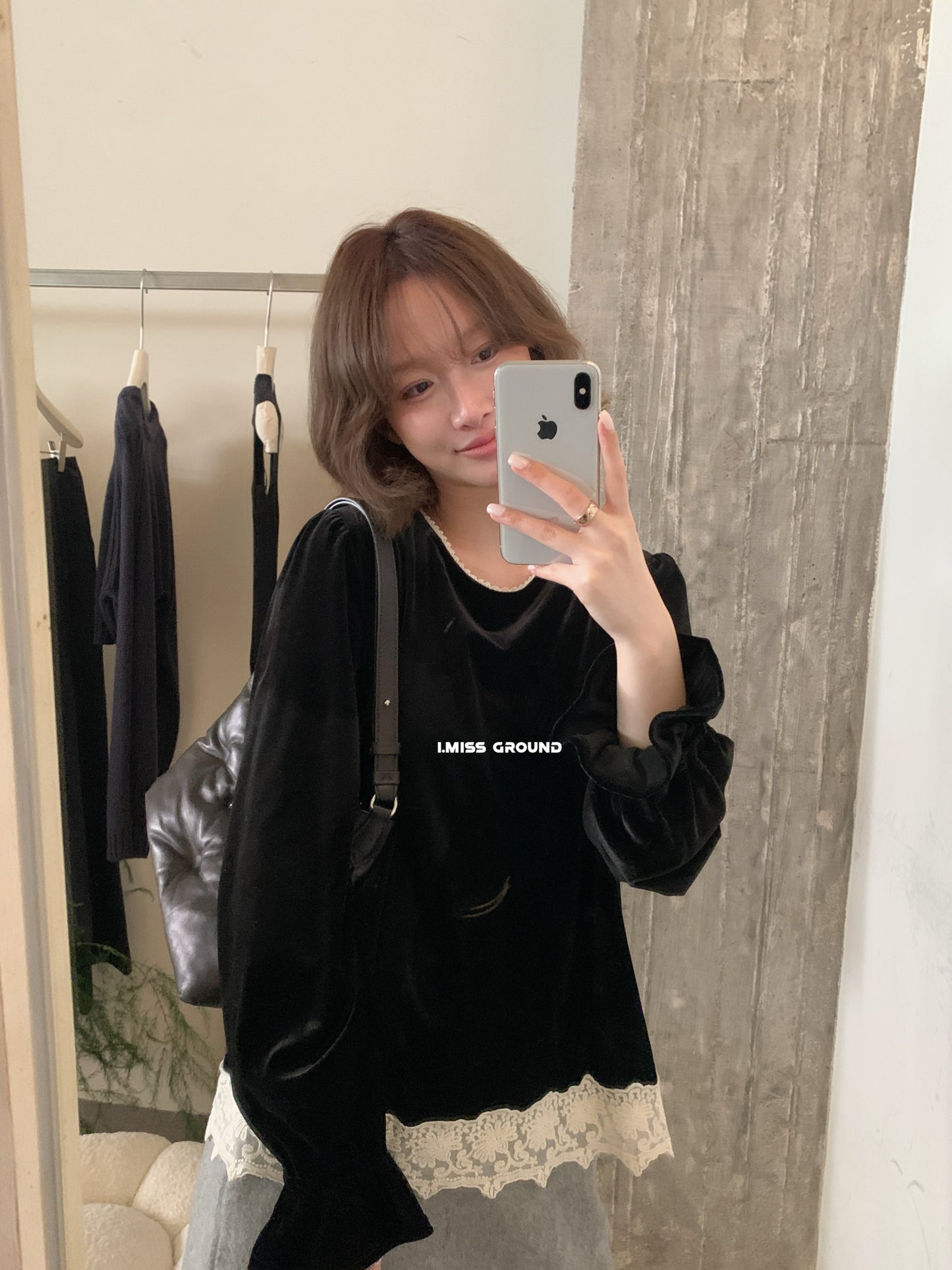 I MISS - 蕾絲絲絨上衣  60925#