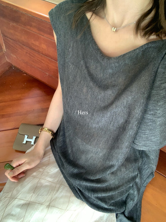 Hers - 一粒扣蕩領氣質針織衫   80509#