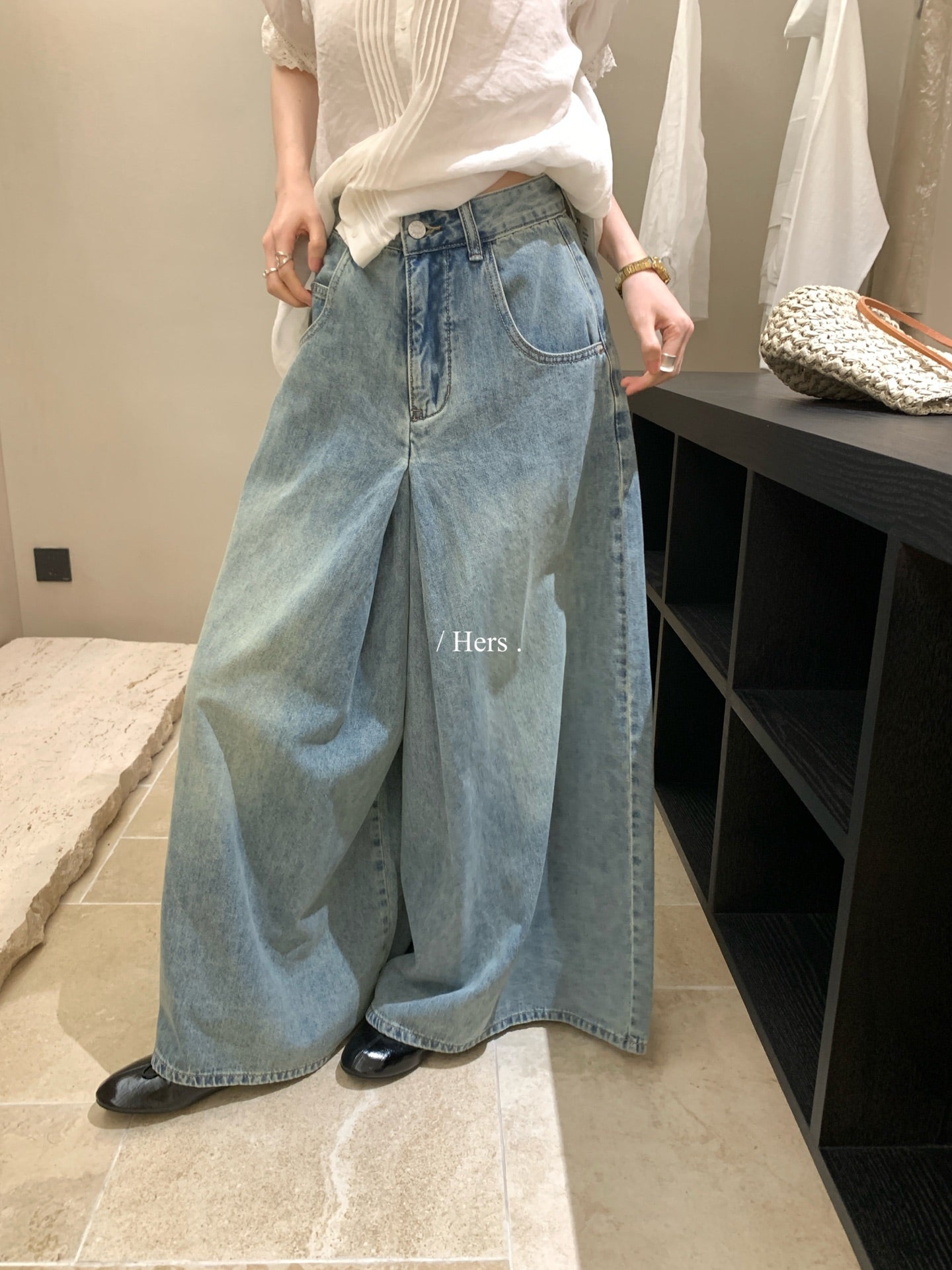 Hers - 牛仔闊腿裙褲   80358#