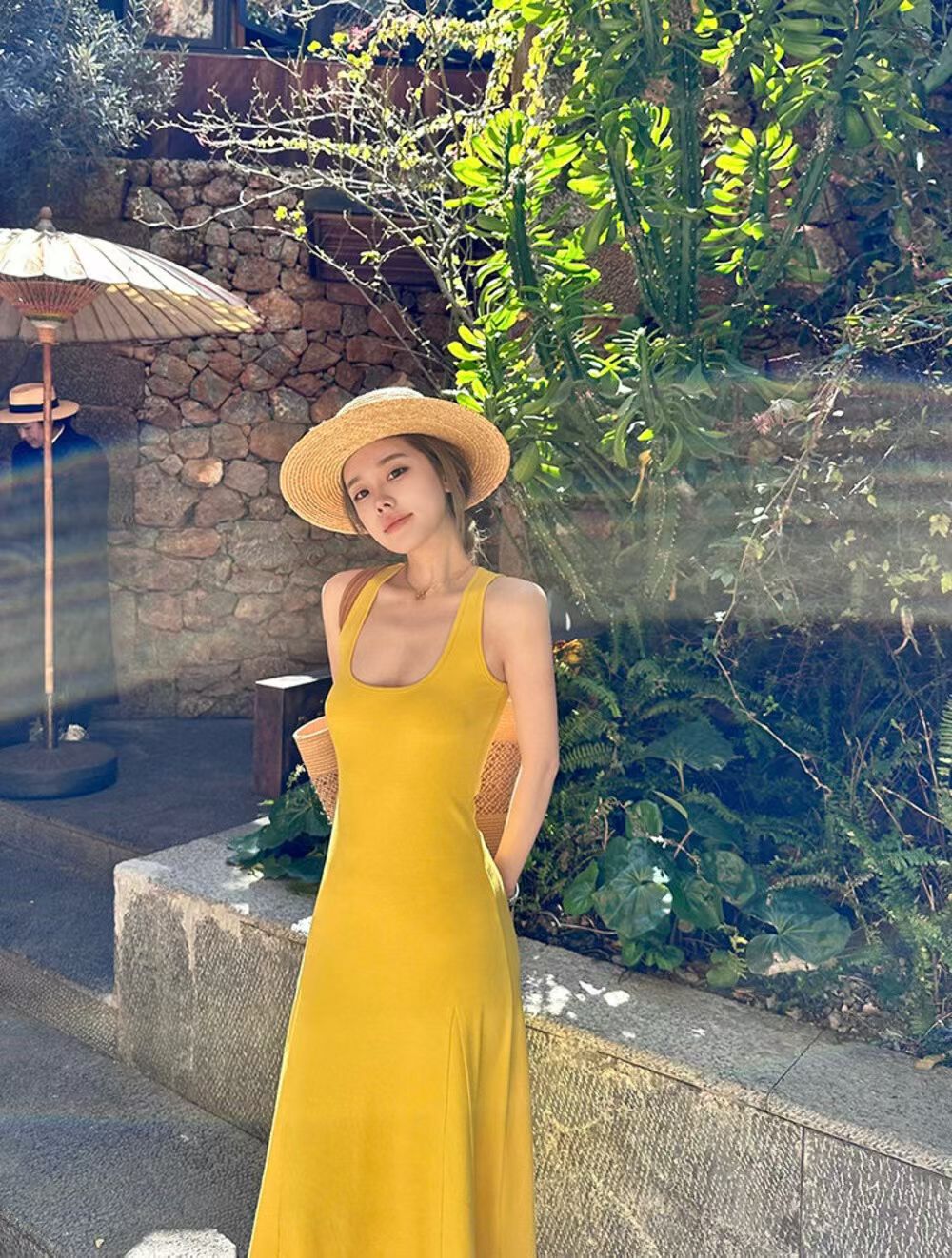 YJ - 紙片人顯瘦坑條背心連身裙/洋裝  1133#