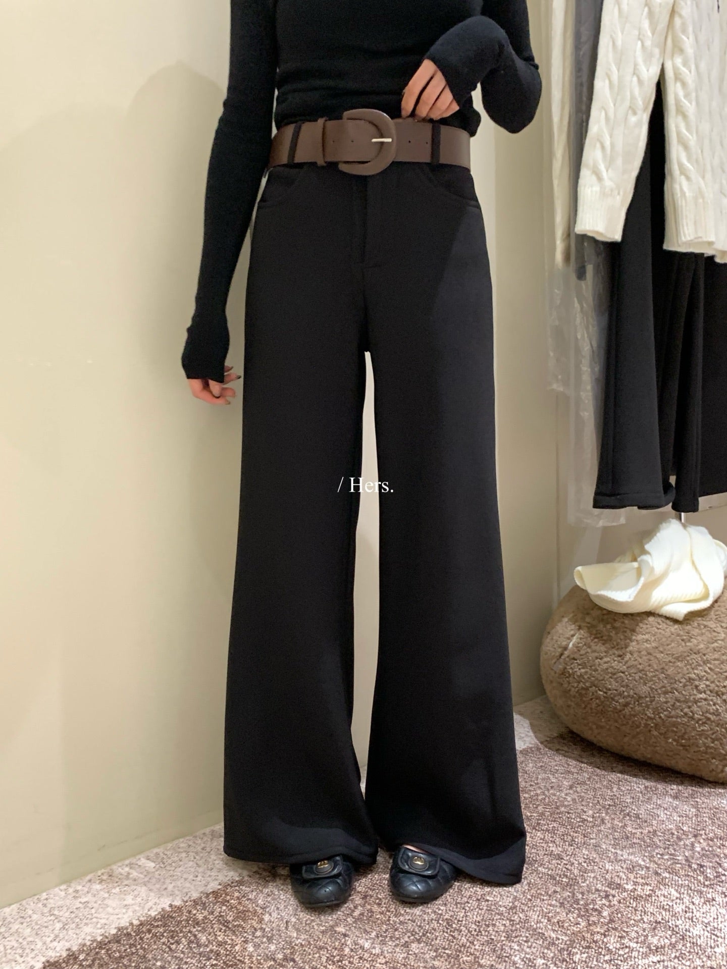 Hers - 附腰帶>年度加絨小黑褲  92822#