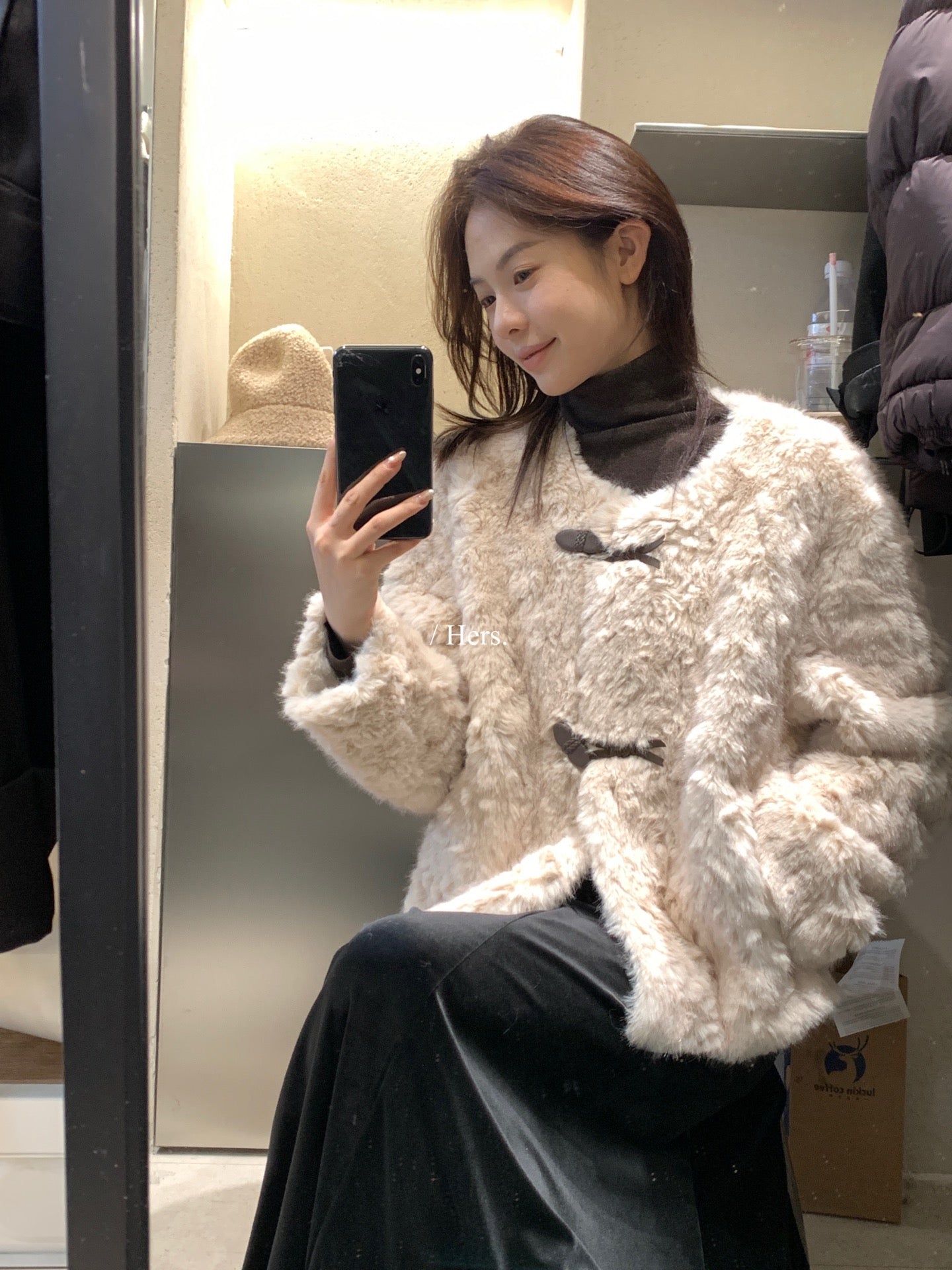 Hers - 韓標 皮毛一牛角扣外套 92552#