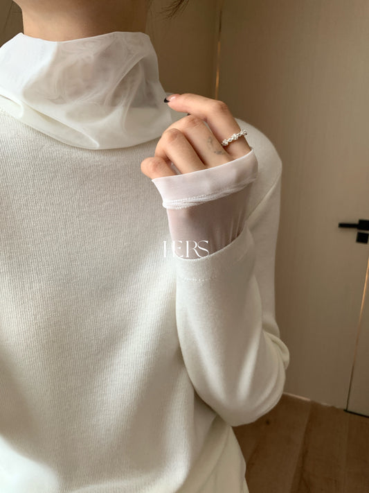 seeUbye - 歐根紗拼接氣質針織衫  92740#