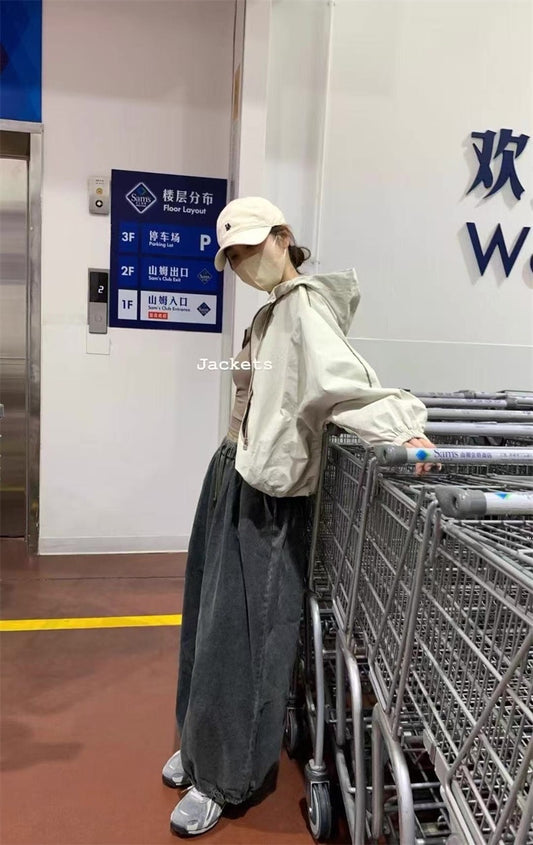 METWO - 拚線連帽美式短風衣   9013#