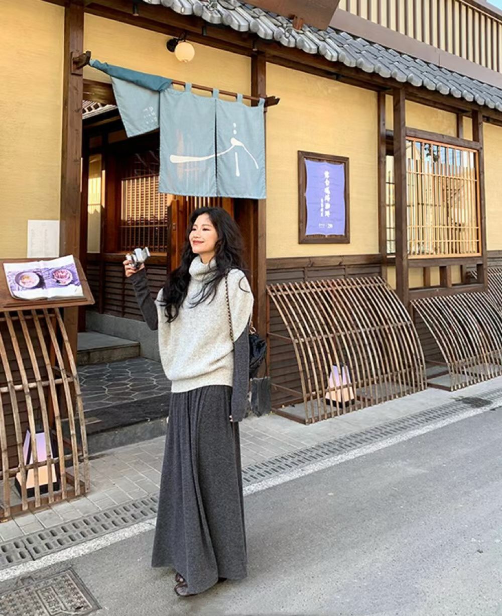 YJNN - 三件套-高領針織馬甲刷毛打底套裝  5132#