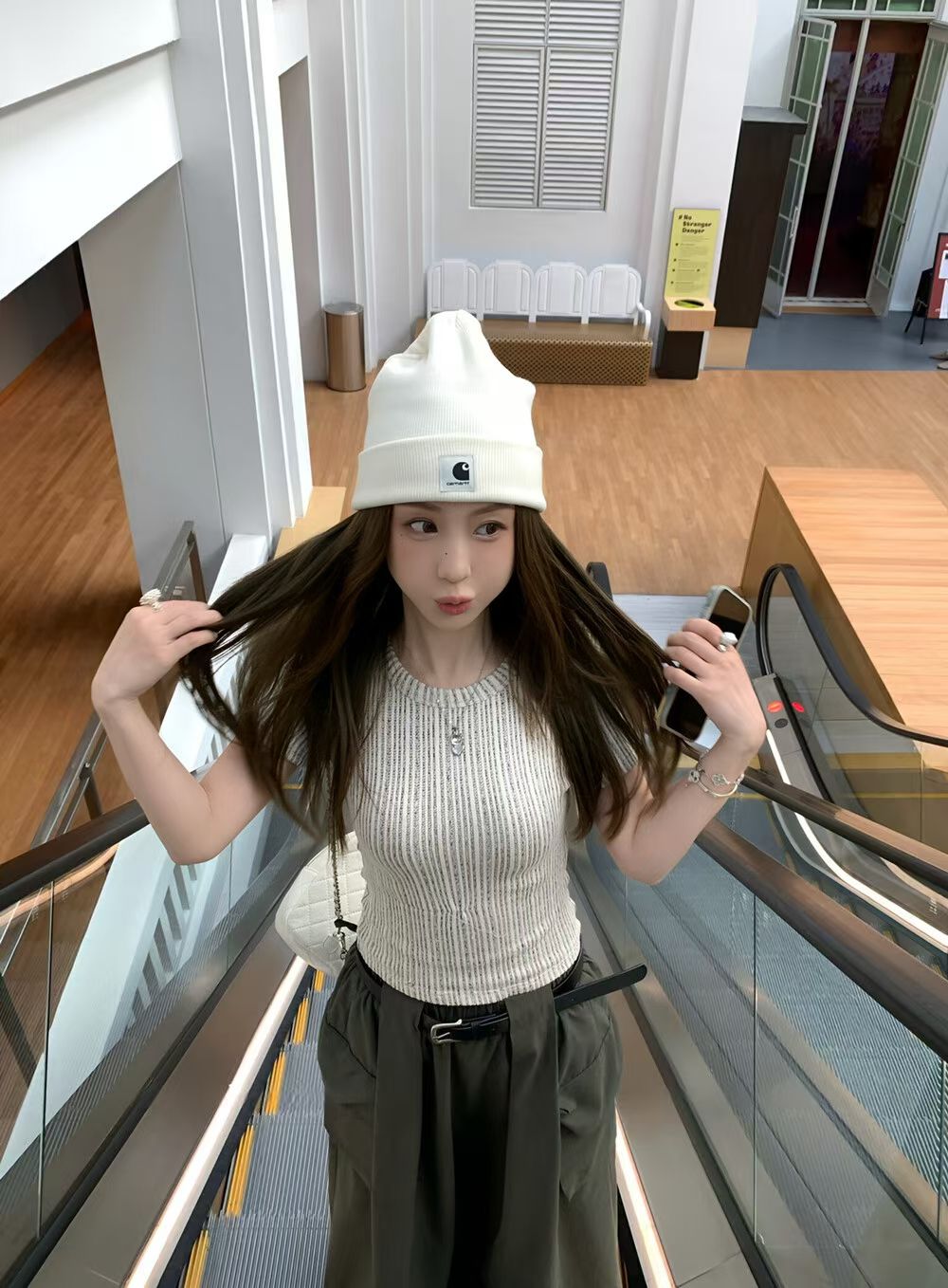 YJ - 肌理感條紋針織T&工裝裙套裝   5576#