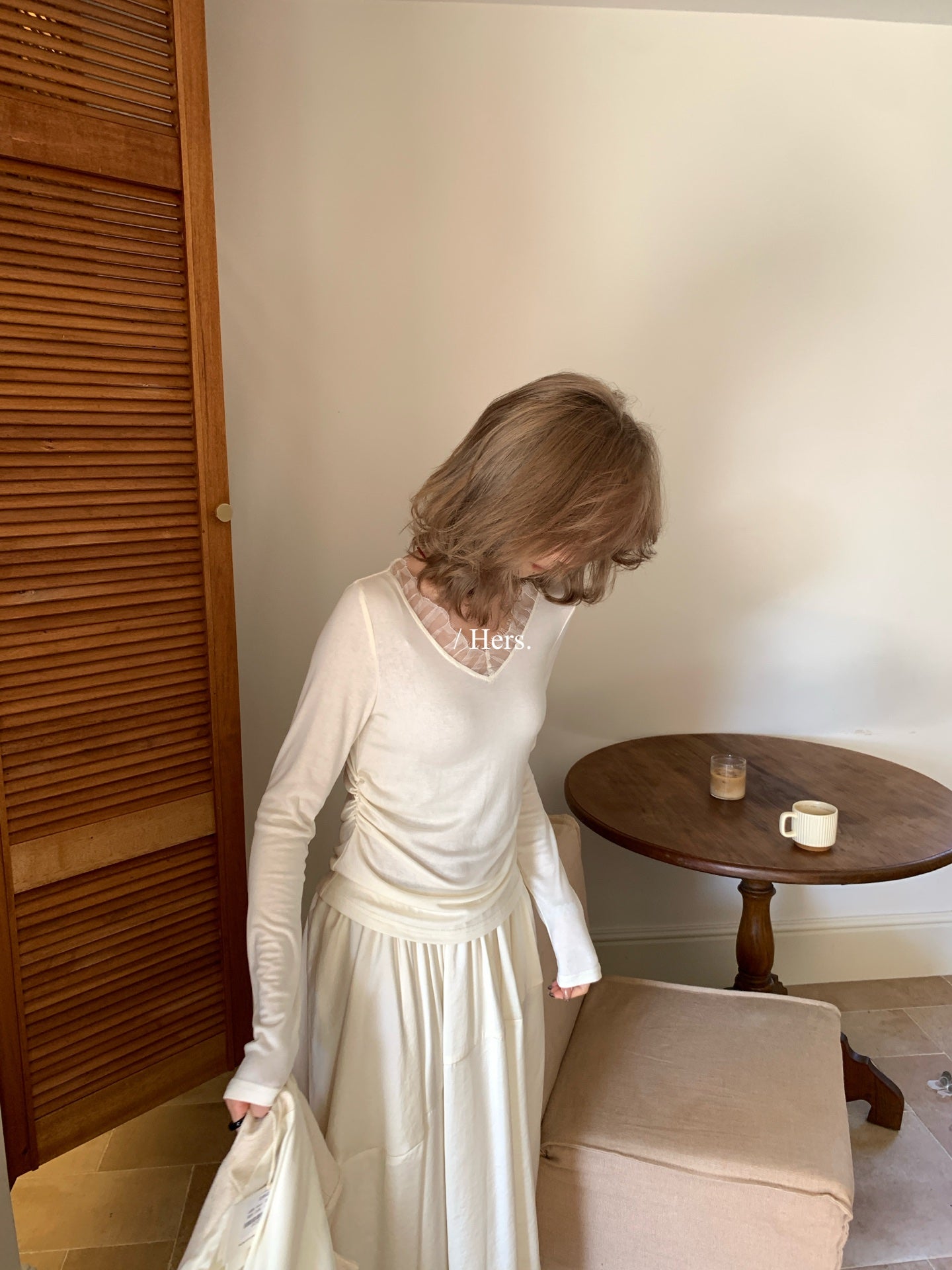 Hers - V領蕾絲打底衫  80107#