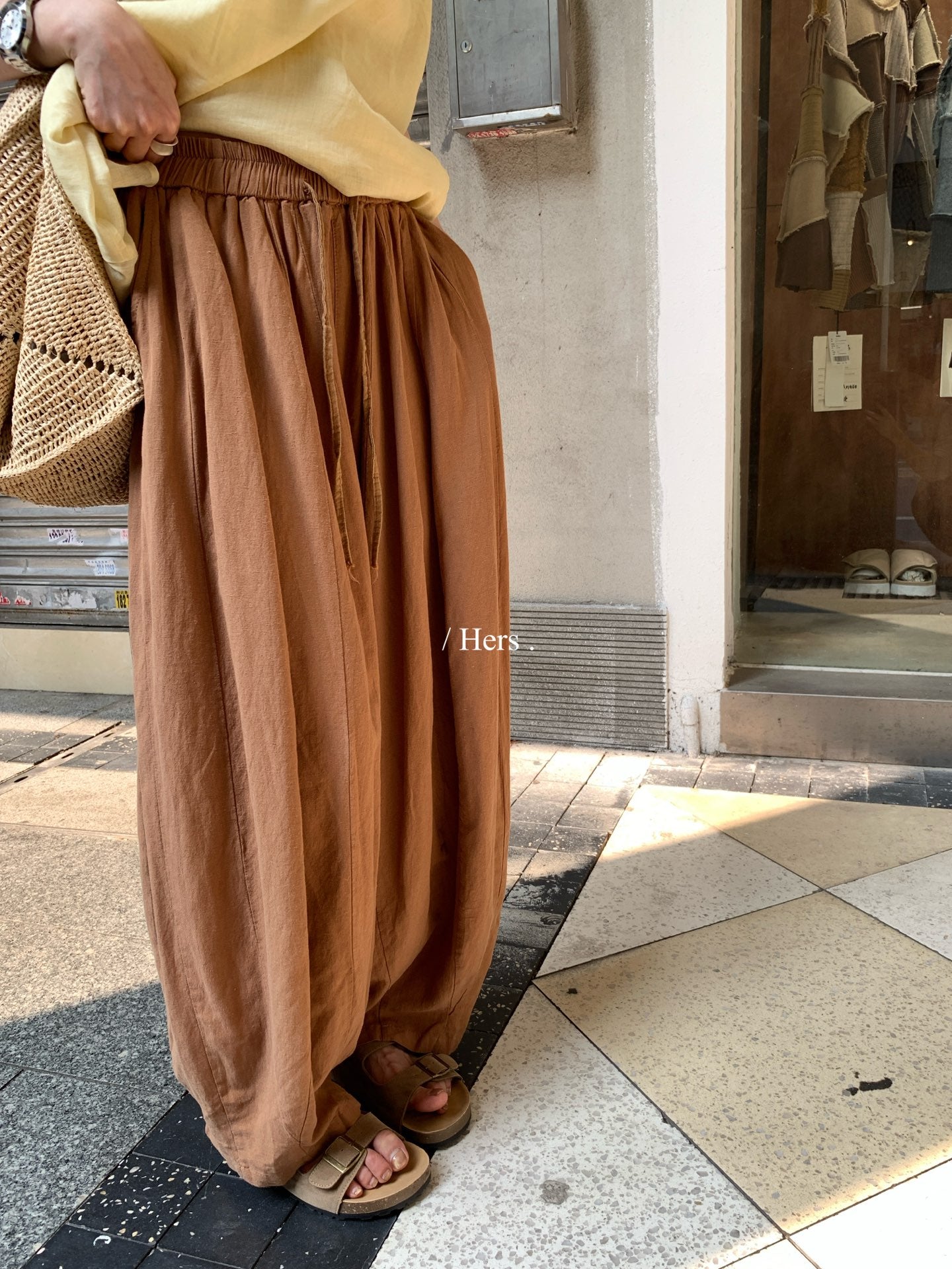 Hers - 橘調亞麻懶人褲   80464#